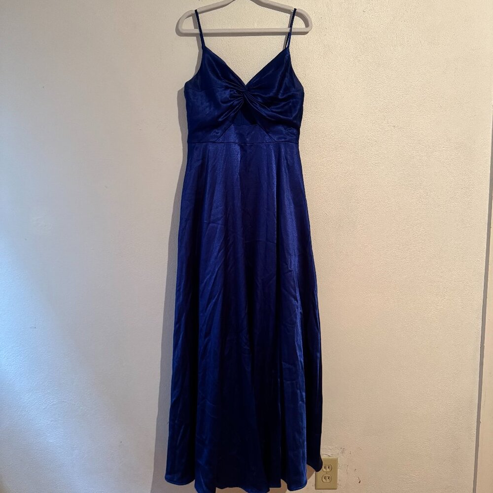 Aidan Navy Satin Cutout Prom Dress – Size 10 (Neiman Marcus)